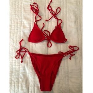 NWOT - Bright red ribbed bikini set